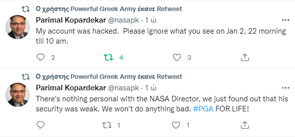 Exclusive: NASA Director Twitter account hacked by Powerful Greek Army