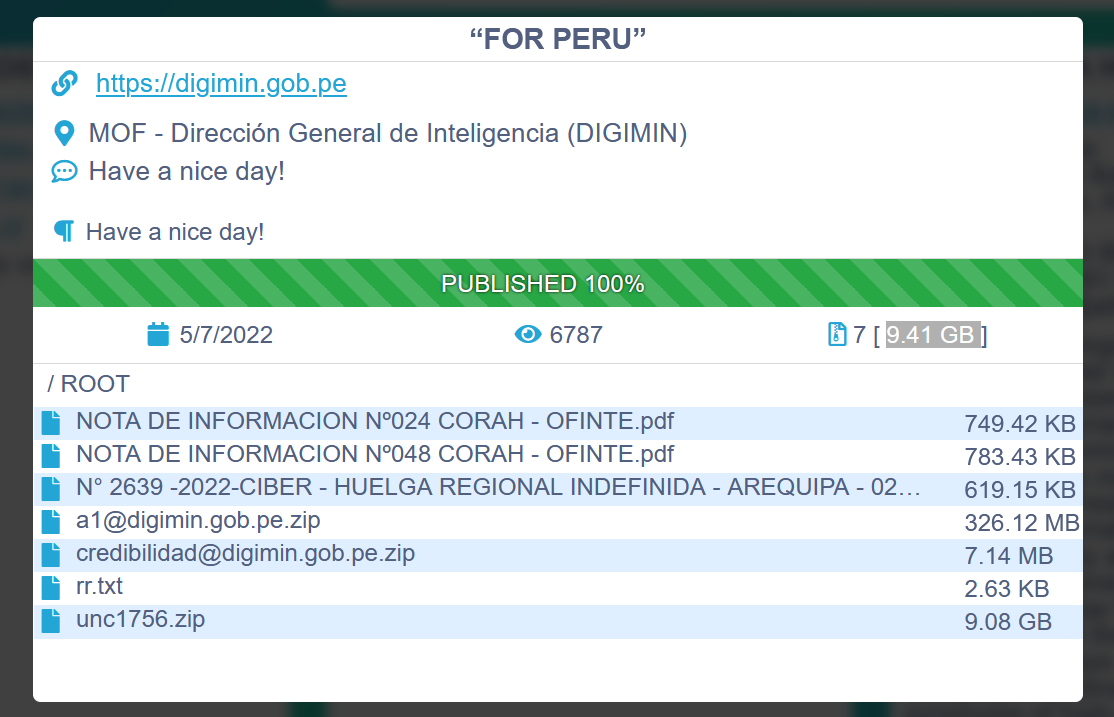 Conti ransomware claims to have hacked Peru MOF – Dirección General de Inteligencia (DIGIMIN)